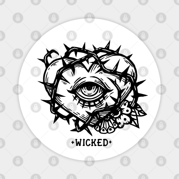 Wicked Heart Black and White Magnet by Marianne Martin